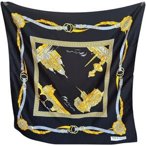 Vintage Nicole De Beauvoir Paris Silk Scarf Black Gold